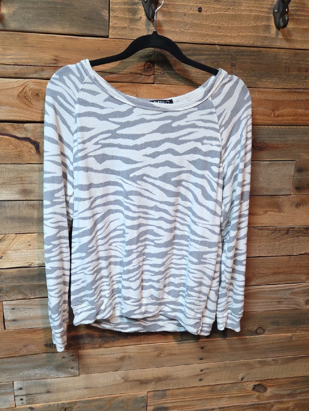 Buffalo David Bitton Gray & White Zebra-Print Pullover Sweatshirt